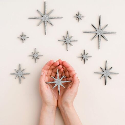 Pack of 6 Wooden Glow in Dark Stars with Glitter Effect - Wall decor with Glowing (fluorescent) folio (Small sizes mix: 1"-1.8") in Saudi Arabia