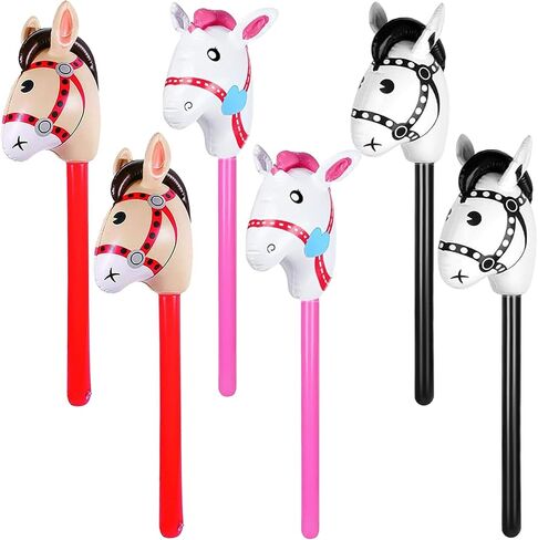 6pcs قابلة للنفخ الحصان - المهر/رعاة البقر الغربي/الحصان استحمام الطفل ديكورات حفلة عيد ميلاد قابلة للنفخ (أحمر ، بني ، أسود) in Kuwait