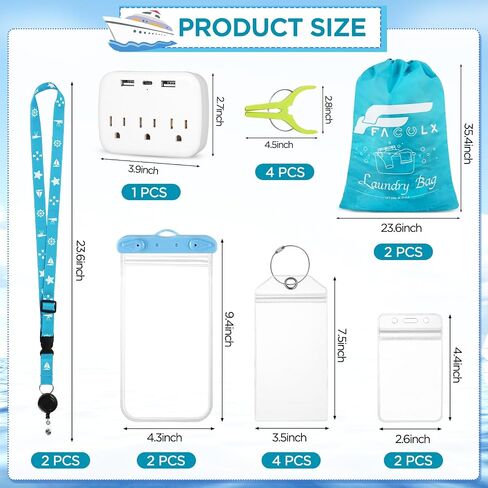 15 Pcs Cruise Accessories Kit for Two People, Cruise Essentials Include 4 Luggage Tags, 2 Lanyards for Cards, 2 Laundry Bags, 2 Phone Bags, 1 Power Strip for Carnival Cruise Must Haves Kit in Kuwait