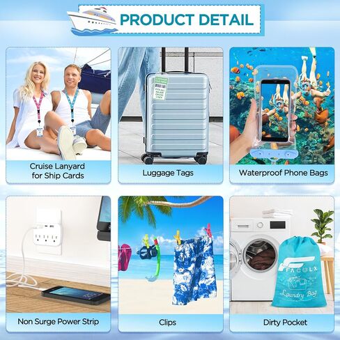 15 Pcs Cruise Accessories Kit for Two People, Cruise Essentials Include 4 Luggage Tags, 2 Lanyards for Cards, 2 Laundry Bags, 2 Phone Bags, 1 Power Strip for Carnival Cruise Must Haves Kit in Kuwait