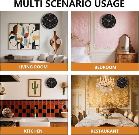 Modern Silent Wall Clock - 12 Inch Wall Clocks Battery Operated Large Number, Non-Ticking Analog Clock with Tempered Glass Quartz Clocks for Living Room Bedroom Office Kitchen, Black Rose Gold in Kuwait