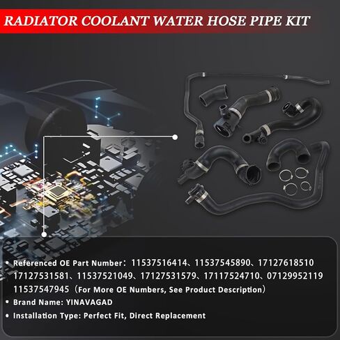 Radiator Coolant Water Hose Pipe Kit for BMW X1/Z3/Z4, for 130i/325i/330i/630i/730Li, E63/E64/E66/E83-E93, Replaces 11537516414 11537545890 17127618510 17127531581 11537521049 17127531579 17117524710 in Saudi Arabia