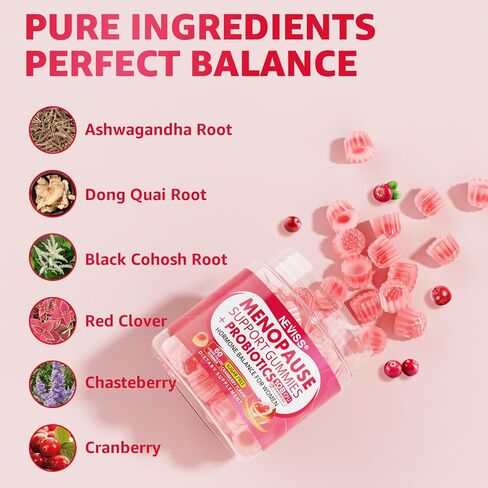 Sugar Free Menopause Supplement Filled Gummies for Women, Menopause Probiotics Hormone Balance Gummies with Ashwagandha, Dong Quai & Black Cohosh for Hot Flashes, Night Sweats, Mood Swings, Gut Health in Saudi Arabia