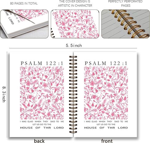 Trendy Coquette Pink Bow Christian Notebook,Christian Notebook for Women,Church Notes Notebook for Bible Notes,Hardcover Spiral Notebook 5.5x8.3,Christian Gifts in Saudi Arabia