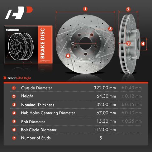 A-Premium 12.68 inch (322mm) Front Drilled and Slotted Disc Brake Rotors Compatible with Select Benz Models - C280 2008-2009, C300 2008-2011 2013-2014, C350, E250, E350, E400, SLC300, 2-PC Set in Saudi Arabia