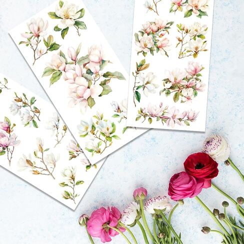 3 Sheet Vintage Birds Flowers Rub on Transfers Magnolia Flower Rub on Transfers for Crafts Furniture Classic Birds Flowering Branch for Home Office Garden Door Wood DIY Craft 11.8"* 5.9" in Kuwait