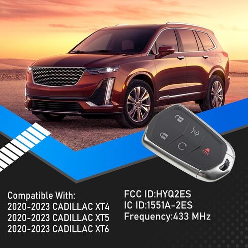 مفتاح التحكم عن بُعد الذكي باستبدال FOB متوافق مع 2020 2021 2022 2023 كاديلاك XT4 XT5 XT6 معرف FCC: HYQ2ES 5 أزرار 433 ميجا هرتز مفتاح الإدخال بدون مفتاح يستبدل P/N: 13522879 3544052 in Saudi Arabia