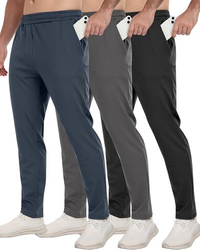 3 Pack Men's Workout Sweatpants with Pockets,Athletic Gym Tapered Joggers Pants for Men Running Pants in Saudi Arabia