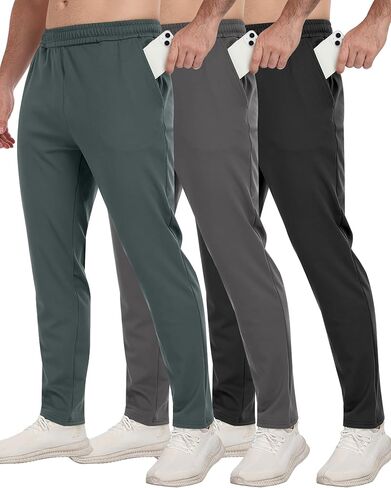 3 Pack Men's Workout Sweatpants with Pockets,Athletic Gym Tapered Joggers Pants for Men Running Pants in Saudi Arabia