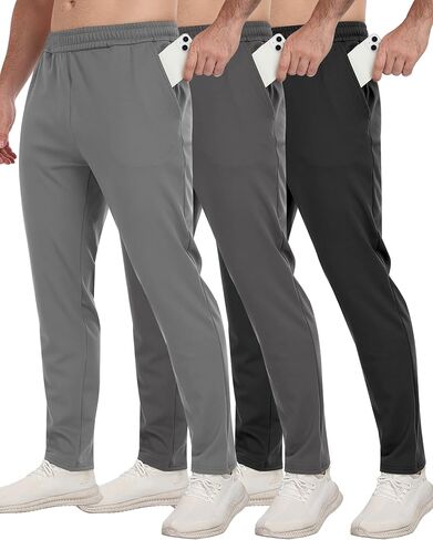 3 Pack Men's Workout Sweatpants with Pockets,Athletic Gym Tapered Joggers Pants for Men Running Pants in Saudi Arabia