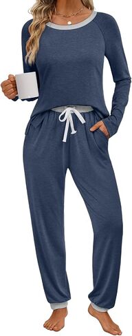 LILLUSORY Lounge Sets For Women 2 Piece Pajamas Set Long Sleeve Fall Two Piece Casual Sleep Loungewear Outfits Winter 2025 in Saudi Arabia