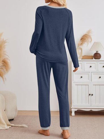 LILLUSORY Lounge Sets For Women 2 Piece Pajamas Set Long Sleeve Fall Two Piece Casual Sleep Loungewear Outfits Winter 2025 in Saudi Arabia