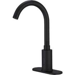 Touchless Vessel Sink Faucet Automatic Sensor Bathroom Faucet Hands Free Smart Commercial Touchless Bathroom Sink Faucet with Control Box and Temperature Mixer, Black