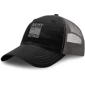 Richardson Mesh Hat Us Army Retired Embroidery Cotton Dad Hats for Men & Women Snapback Black Charcoal