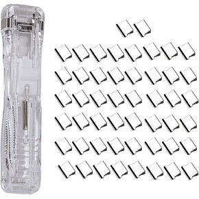 Clamp Stapler Push Binder Reusable Portable Paper Clam Clip Dispenser File Organizer for Office Home and School with 50 Metal Refill Clips Spare Clips