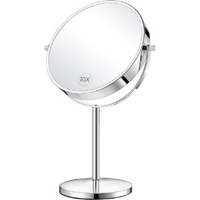 8-Inch Large Double Sided 1X/10X Makeup Mirror, 360 Degree Swivel 10X Magnifying Mirror, Vanity Mirror with Stand and Removable Base, 15 inch Height