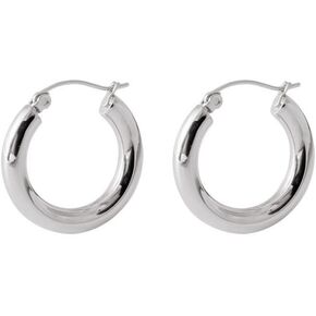 Gold Tube Hoop Earrings for Women Girls 925 Sterling Silver Post Pin Hypoallergenic Chunky Thick Round Huggie Hoops Lightweight Trendy Chic Jewelry Gifts