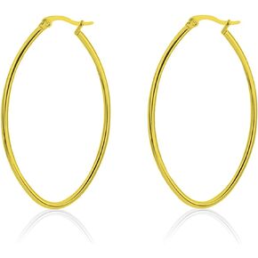 Elegant Minimalist Gold Silver Black Large Circle Hoop Earrings Big Stainless Steel Rounded Tube Hearts Hoop Dangle Drop Earrings for Women Girls Statement Hypoallergenic Jewelry Gifts