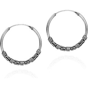 AeraVida Interlace Bali Tribal .925 Sterling Silver 24mm Hoop Earrings | Sterling Silver Hoop Earrings for Women | Tribal Bali Hoop Earrings Set | Hoop Earrings Jewelry Gifts