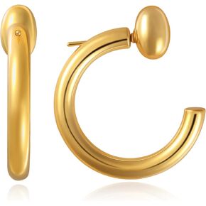 Chic Elegance: 14K Gold Plated Hoop Earrings - Lightweight,Hypoallergenic, C Shape Hoop Earrings Fashion Thick Open Circle Earrings Jewelry Gifts for Women and Girls