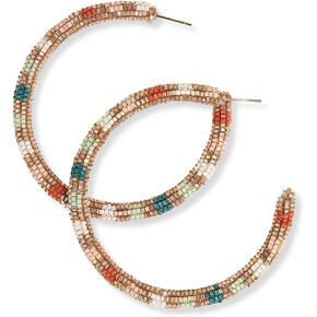 INK + ALLOY Large Statement Hoop Earrings for Women, Raquel Striped Luxe Beaded Boho Hoops, Handmade Bohemian Jewelry for the Modern Bohemian, 2.5- Inches