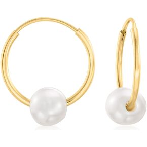 RS Pure by Ross-Simons 5-6mm Cultured Pearl Removable Hoop Earrings in 14kt Yellow Gold