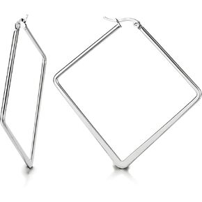Pair Stainless Steel Large Plain Square Huggie Hinged Hoop Earrings for Women