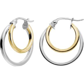 Hoops & Loops 925 Sterling Silver Round Double Circle 18mm Square-Tube Polished Hoop Earrings for Women and Teen Girls