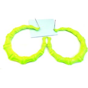Large Bamboo Hoop Earrings 3.5 Inch Yellow Bamboo Hoops Neon Earrings