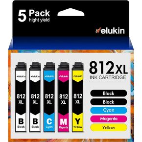 812XL Ink Cartridges Combo Pack Remanufactured for Epson 812XL Epson 812 Ink Work with Workforce Pro WF-7840 WF-7820 WF-7310 EC-C7000 Printer（812 Ink cartridges, 5 Pack）