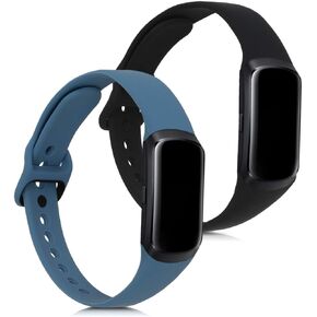 kwmobile Straps Compatible with Samsung Galaxy Fit (SM-R370) Straps - 2x Replacement Silicone Watch Bands - Black/Dark Blue