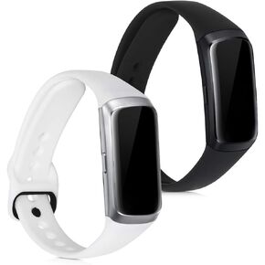 أحزمة kwmobile متوافقة مع أحزمة Samsung Galaxy Fit (SM-R370) - 2x سوار ساعة سيليكون بديل - أسود/أزرق داكن