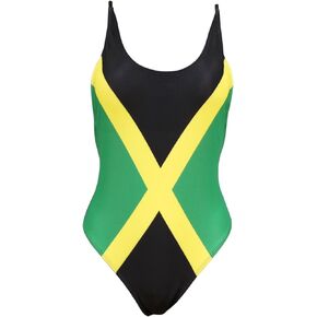 Women's Fashion One Piece Thong Bathing Suit Caribbean Jamaica Flag Monokini Swimsuit Swimwear
