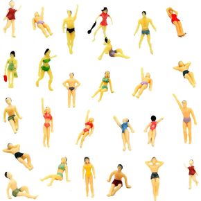 Hiawbon 30 pcs 1:75 Scale Mini Painted People Model Beach Swimsuits Figurines Miniature People Figures