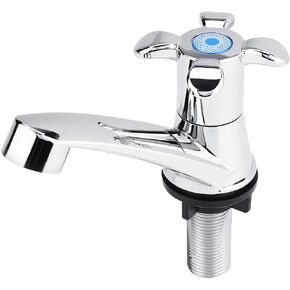 Water Faucet, Water Tap Single Cold Faucet Water Inlet Thread G1/2 Bathroom Basin Kitchen Sink Rest Room Washing Basin Accessories Water Tap 1/4 Turning(Blossom Handle)