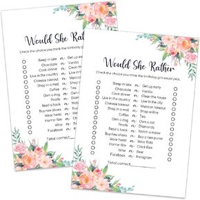 Would She Rather Game - Birthday Girl Party Game - Pink Floral Themed - Girl Birthday Supplies, Activity, Decorations- 20 Birthday Game Card Set