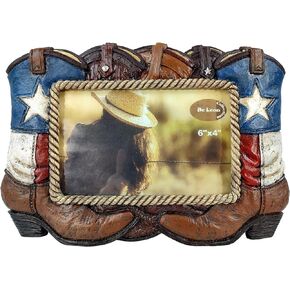 De Leon Collections Polyresin Patriotic Boots Texas Red, White & Blue Star 6" x 4" Standing Landscape Photo Picture Frame