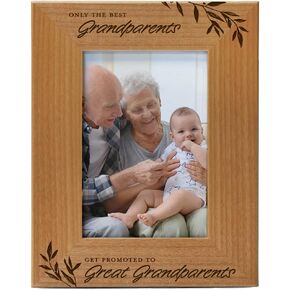 Only the Best Grandparents get Promoted to Great Grandparents, Engraved Natural Wood Photo Frame Fits 4x6 Horizontal Portrait for Grandparents, Grandparent's Day, Grandma Gifts, Grandpa Gifts