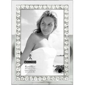 Malden International Designs Malden Brilliance Jewel Mirror Picture Frame, 5x7, Mirrored, Silver Metal