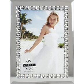 Malden International Designs Malden Brilliance Jewel Mirror Picture Frame, 5x7, Mirrored, Silver Metal