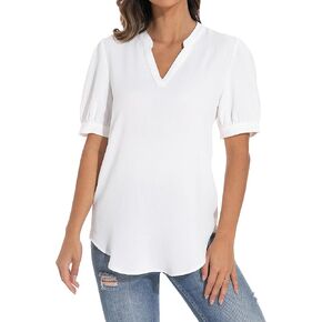 سترة نسائية فضفاضة بأكمام منتفخة ورقبة على شكل حرف V من GUANYY، قميص كاجوال ناعم ومريح in Kuwait