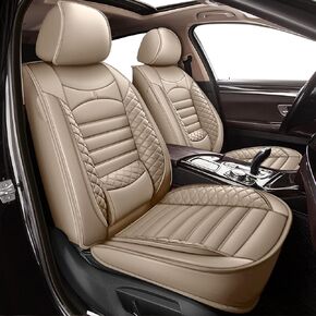 2 Front Seat Covers for Mazda CX-5 2013-2025 Waterproof Faux Leather Car Seat Cushion Protector Compatible Airbag (Beige)