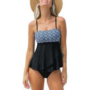 CUPSHE Women's Tankini Sets Two Piece Swimsuit Square Neck Mid Rise Retro Swimwear Irregular Hem