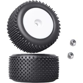 Pre-Glued Step Pin Rear Tires and Wheels 8mm Hex for Losi Mini-T 2.0 LOS41009 1/18 Stadium Truck Buggy Upgrades (White Wheels)