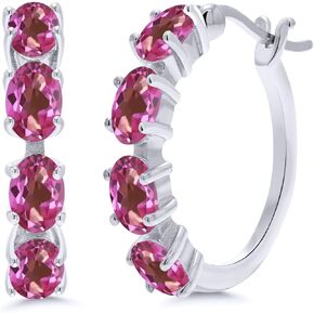 Gem Stone King 925 Sterling Silver Oval Gemstone Birthstone Hoop Earrings | Oval 6X4MM | 22MM | 0.85 Inch Hoop Earrings For Women