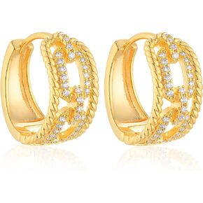 VACRONA Gold Huggie Hoop Earrings for Women 14K Gold Plated 925 Sterling Silver Post Small Earrings with Cubic Zirconia for Teenage Girls
