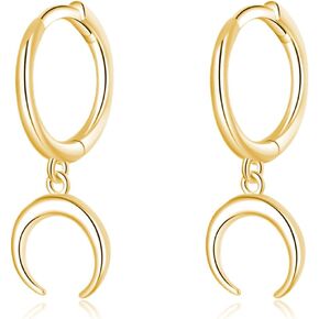 SLUYNZ Solid 925 Sterling Silver Moon Earrings Hoop for Women Teen Girls Small Moon Hoop Earrings Huggie