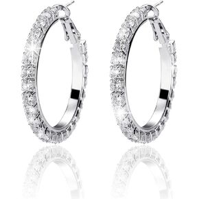 TOPGRILLZ أقراط كبيرة على شكل طوق مثلج للنساء من الفضة الإسترليني عيار 925 مكعبة الزركونيوم والكريستال مرصعة بالزركونيوم ومجوهرات الزفاف in Kuwait