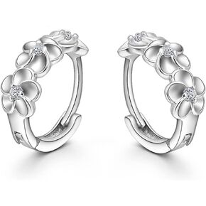 BG&WLing Gold Plated Sterling Silver Flower Hoop Earrings Hypoallergenic Dainty Triple Flower Cubic Zirconia Huggie Hoops Fashion Jewelry Gifts for Women Girls (Camellia)