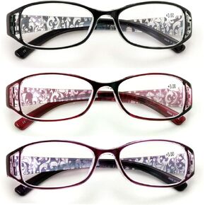 V.W.E. 3 Pairs Women Flower Floral Readers - Fashion Reading Glasses Magnification